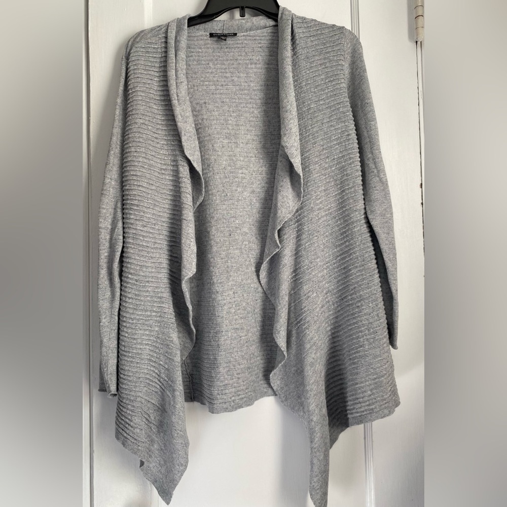 Eileen Fisher Ribbed Waterfall Long Sleeves open Cardigan, Size: Medium